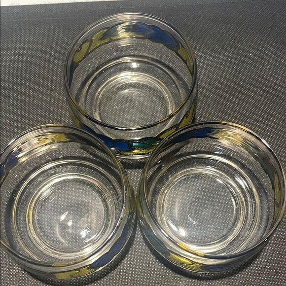 Set of Three Glass Candle Holders with Blue and Yellow Design - Picture 7 of 7